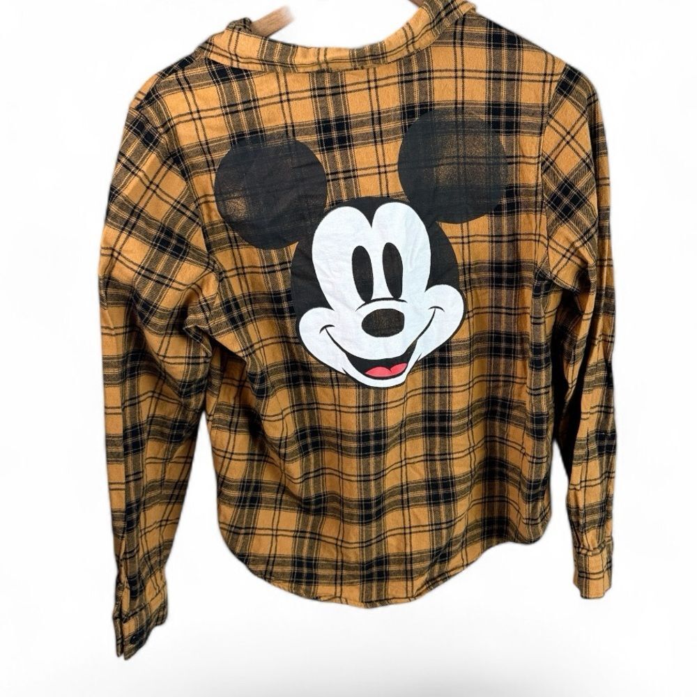 Disney Brown& Black Plaid Flannel Shirt with Mickey Mouse